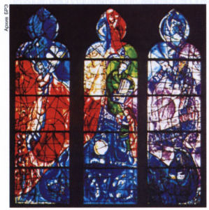 М. Шагал. «Моисей, Давид и Иеремия». Витраж собора Сент-Этьенн в Меце. 1960.