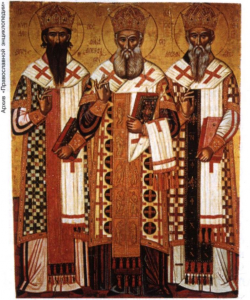 Патриархи Александрийские (слева направо): святители Кирилл, Афанасий Великий, Иоанн Милостивый.