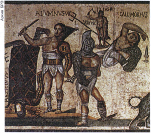 «Гладиаторы». Римская мозаика. 4 век. Галерея Боргезе (Рим).